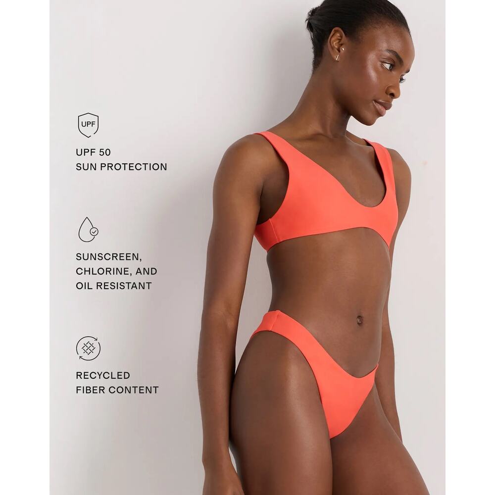 Quince Italian Plunge Bikini Top in Sunset Orange Size Medium - Picture 2 of 7